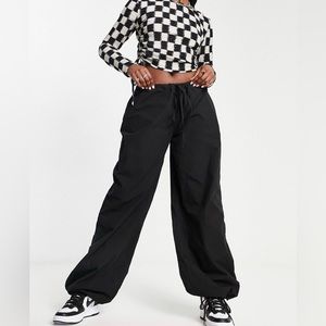 ASOS DESIGN parachute cargo pants in washed black